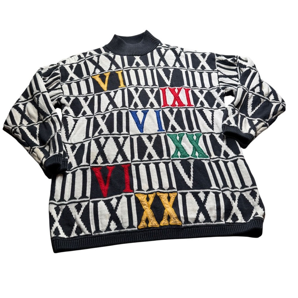 I.B. Diffusion Vintage Sweater M Roman Numeral Geometric Ramie Cotton 90s M